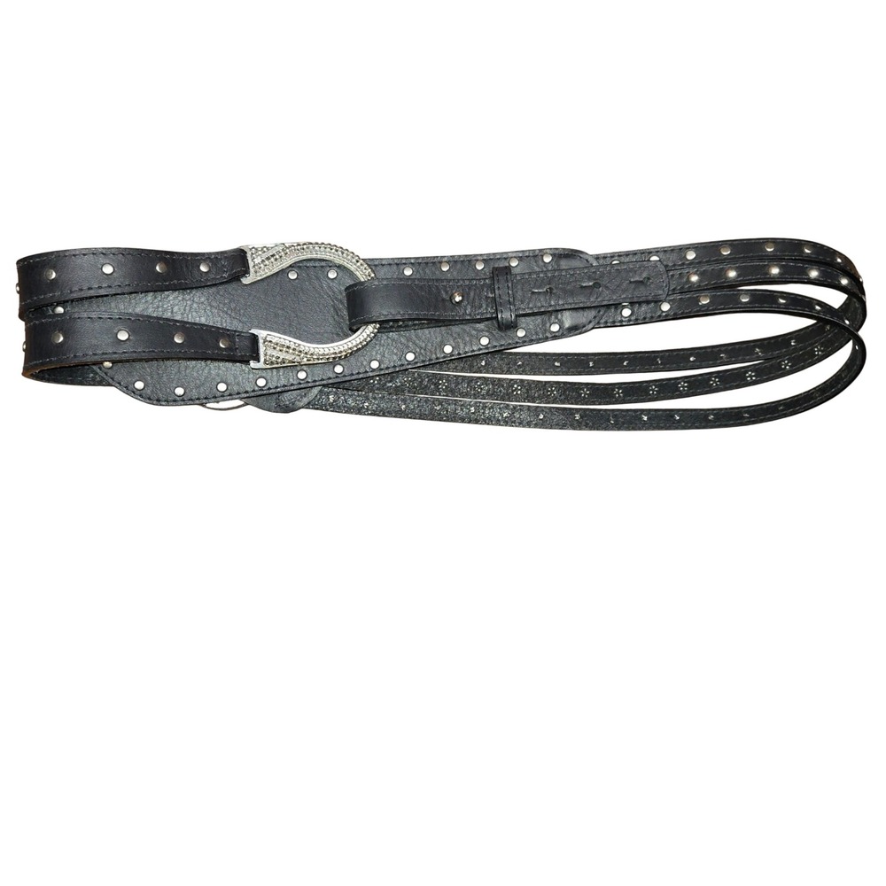 Leatherock Black Leather Studded Horseshoe Buckle Belt USA Made 9095
